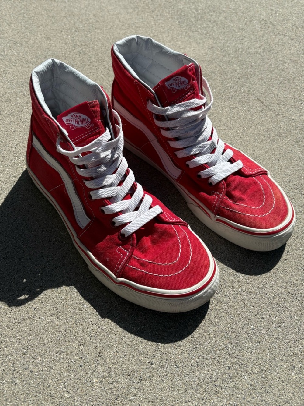 Vans Red and White High-Top Canvas Sneakers